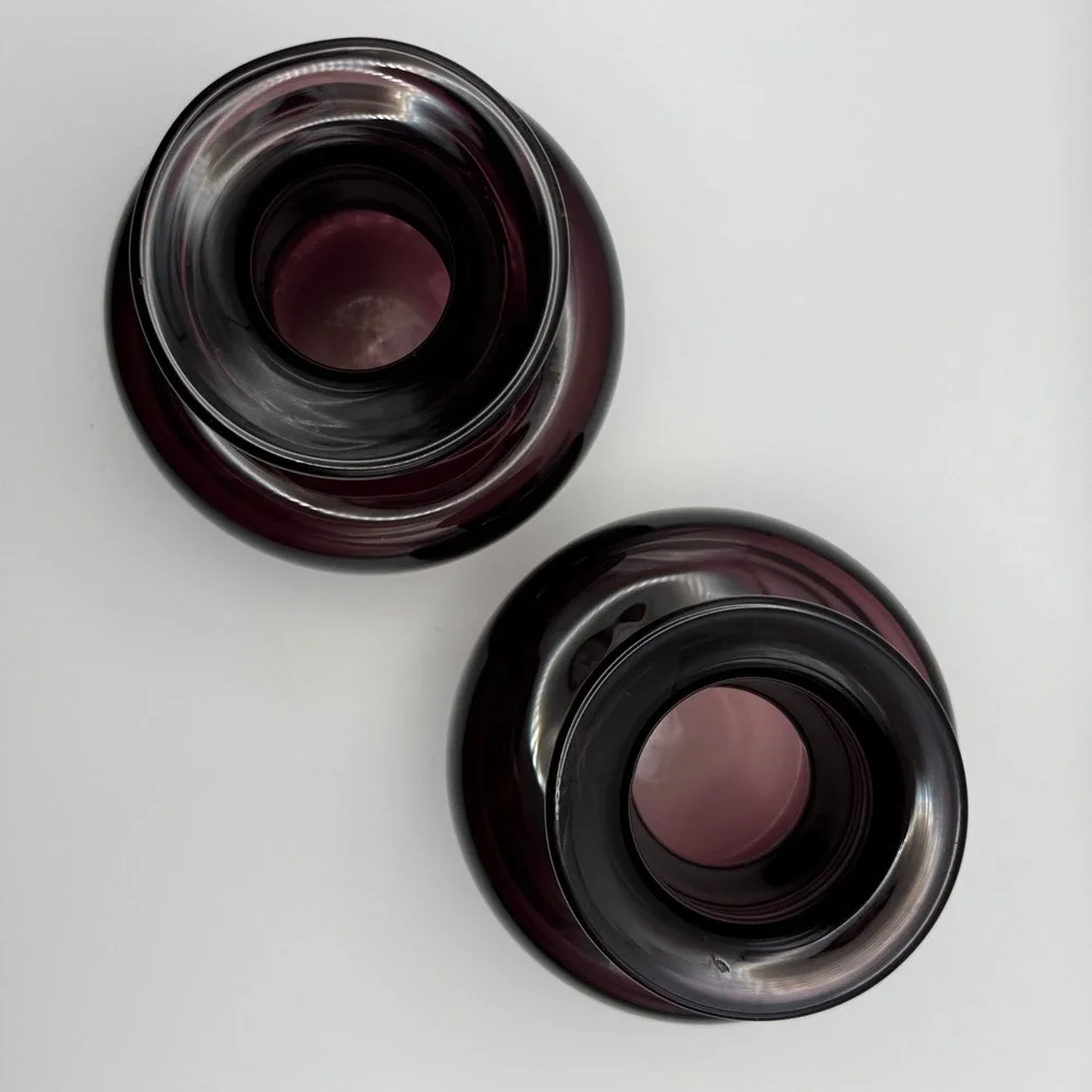 Amethyst Purple‎ Art Glass Bud Vases Hand Blown Cased Set 2 Pair Bulbous Vintage